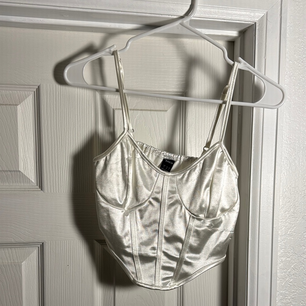 Sleek White Satin Bustier Top
